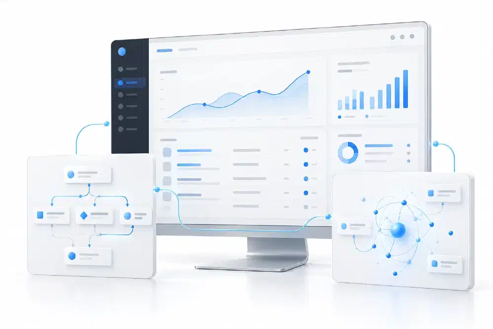 Enterprise business workspace connected to intelligent AI workflows