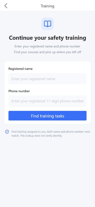 VisitSafe English safety-training lookup using the registered name and phone number
